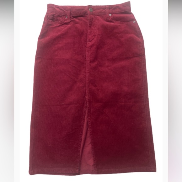 Time and Tru Burgundy Red Corduroy Western Cottage core midi Skirt - Picture 6 of 11